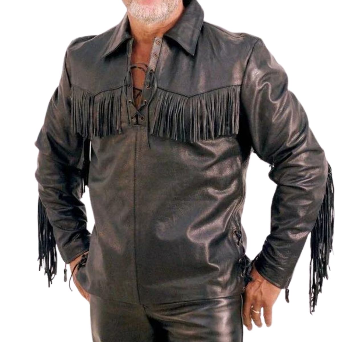 Fringe Mens Leather Shirt