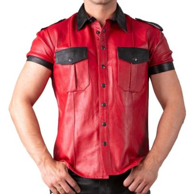 Leather Police Red Leather Shirt