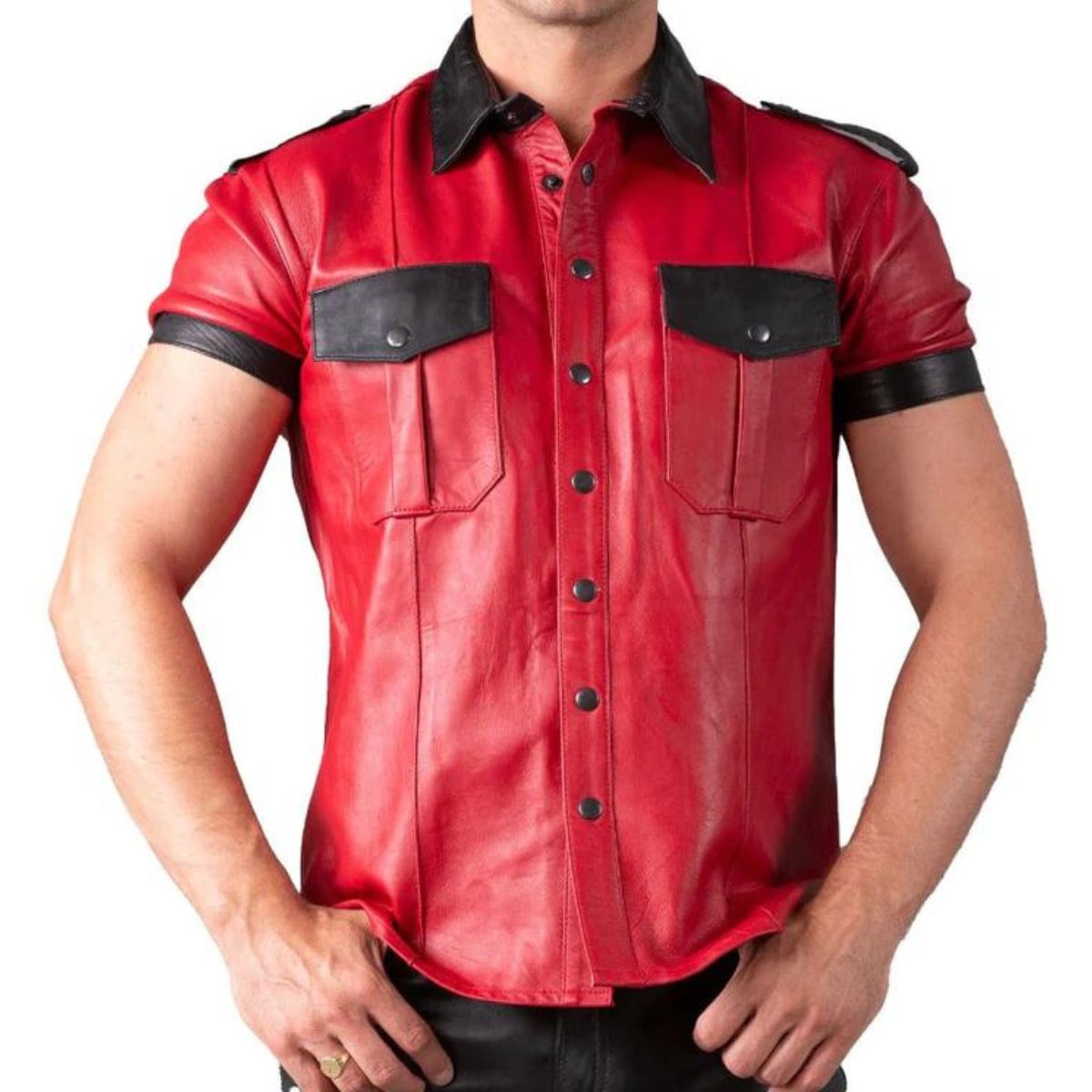 Leather Police Red Leather Shirt
