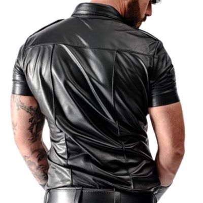 Sartorial Button Cuffed Leather Shirt
