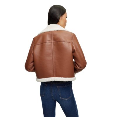 Coco Bliss Brown Leather Jacket with White Fur
