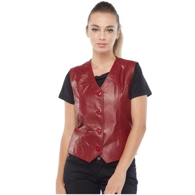 Crimson Charm Women Red Leather Vest