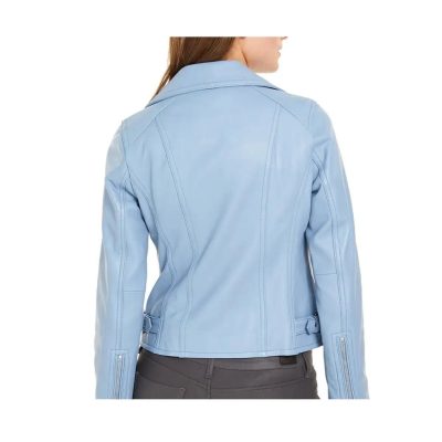 Heavenly Hues Women Sky Blue Leather Jacket