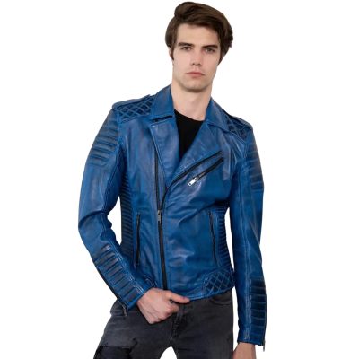Quilted Blue Leather Jacket