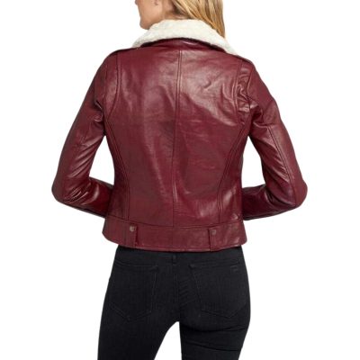 Crimson Glow Red Leather Jacket with Fur