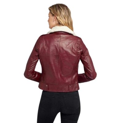 Scarlet Flare Red Leather women Jacket with Fur Collar