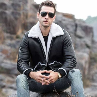 Alberto White Fur Black Leather Jacket