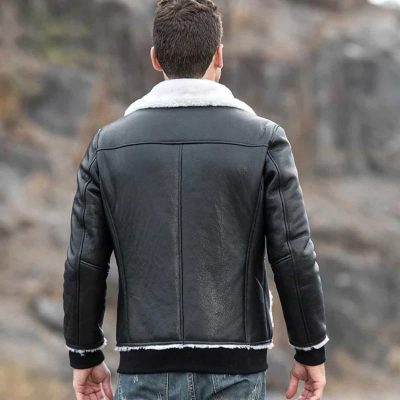 Alberto White Fur Black Leather Jacket
