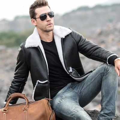 Alberto White Fur Black Leather Jacket