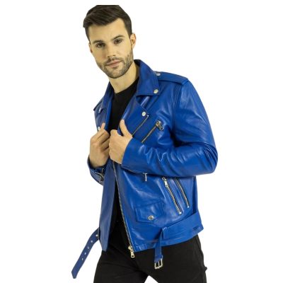 Belted Blue Leather Jacket