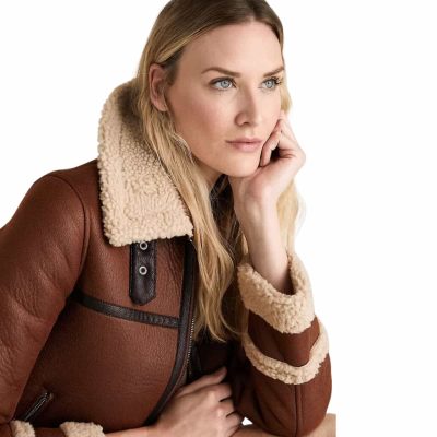 Brown Bomber Aviator Women Jacket