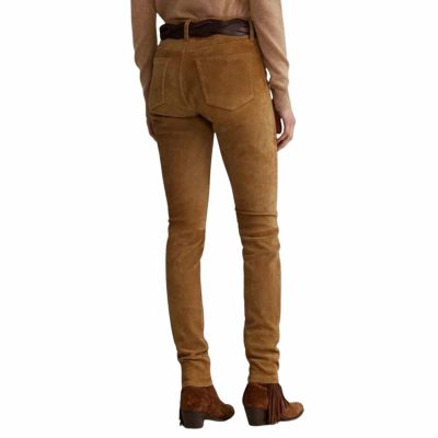 Brown Suede Leather Skinny Pants