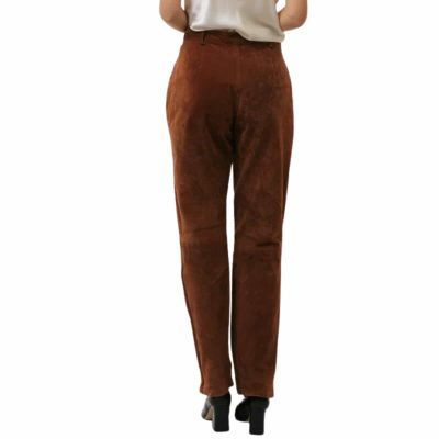 Brown Women Suede Leather Pant