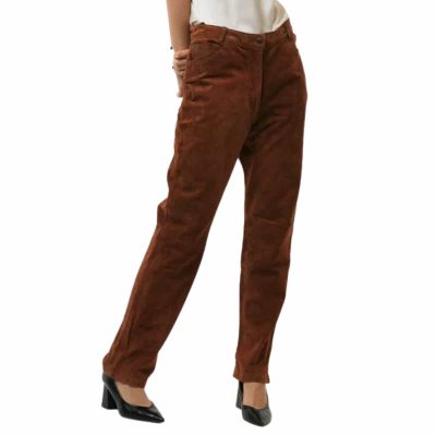 Brown Women Suede Leather Pant