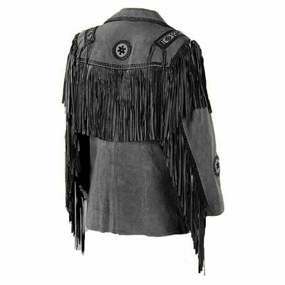 Gray Fringed Suede Western Jacket