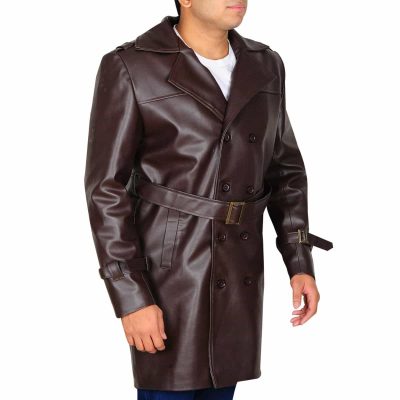 Lapel Collar Trench Leather Jacket