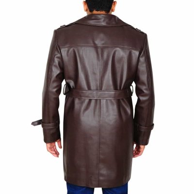 Lapel Collar Trench Leather Jacket