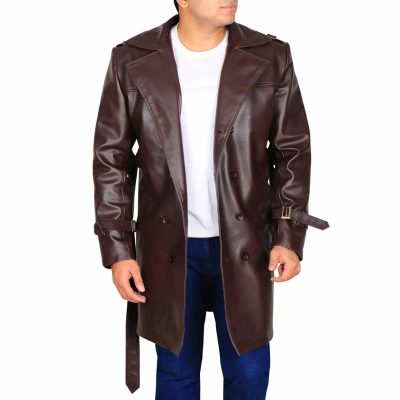 Lapel Collar Trench Leather Jacket
