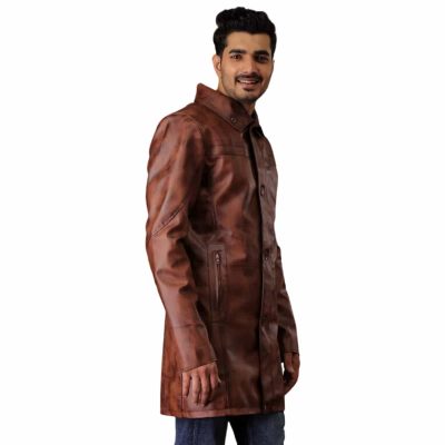 Men Long Leather Trench Coat