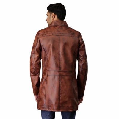 Men Long Leather Trench Coat