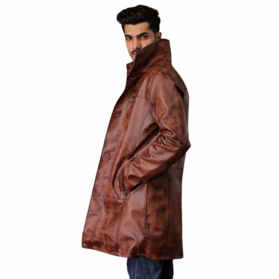 Men Long Leather Trench Coat