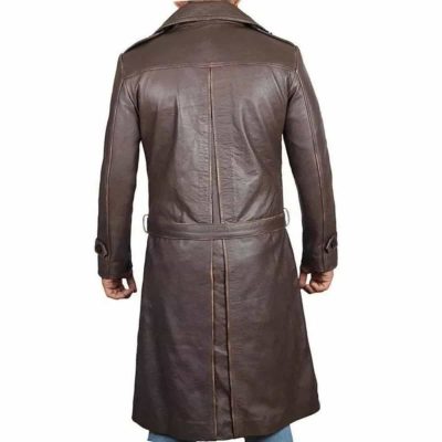 Men's Belted Real Leather Trench Coat