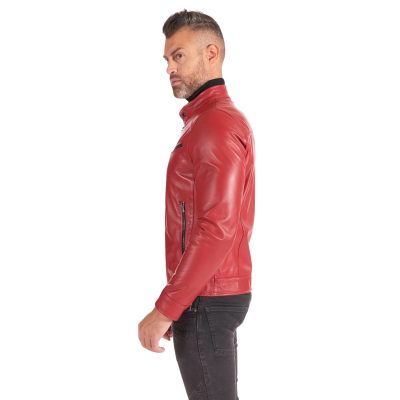 mens red leather biker jacket