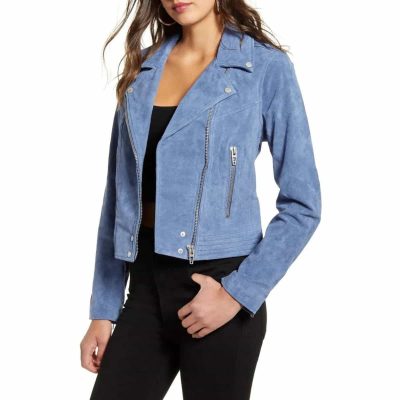 Midnight Light Blue Women Suede Jacket