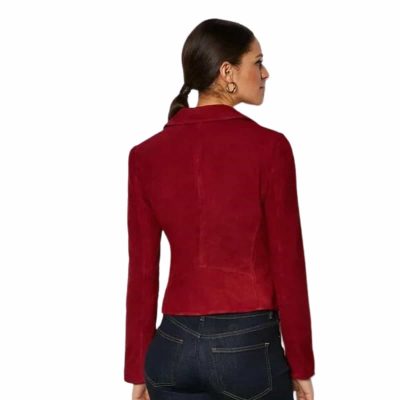 Red Biker Suede Leather Jacket