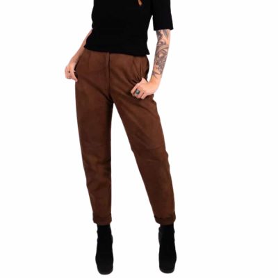 Rust Edgy High Waisted Suede Pants