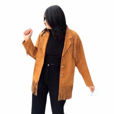 Tan Brown Fringe Suede Jacket