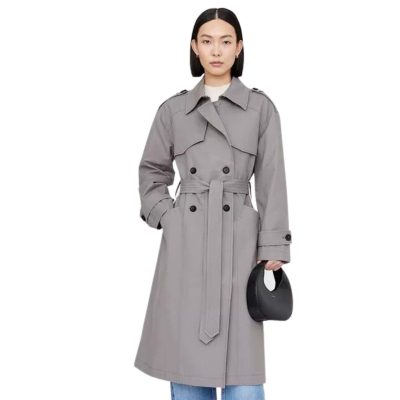 EnigmaLuxe Grey Leather Elegance Coat for Women