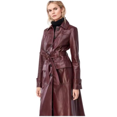 Rouge Aura Red Leather Coat for Women