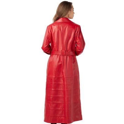 Ruby Glow Bold Red Leather Coat for Women