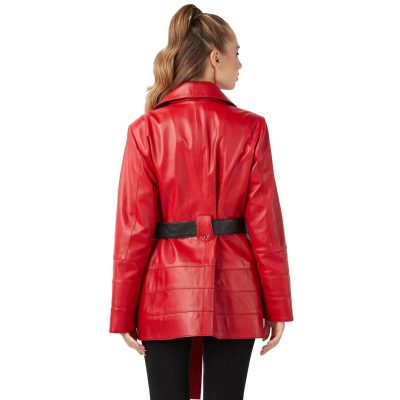 Scarlet Essence Alluring Red Leather Coat for Women
