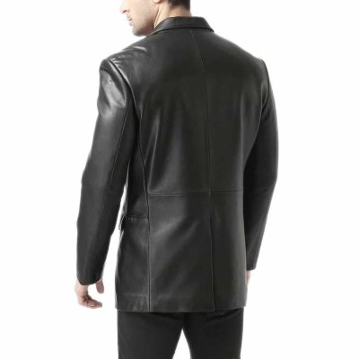 Refined Black Men Leather Blazer