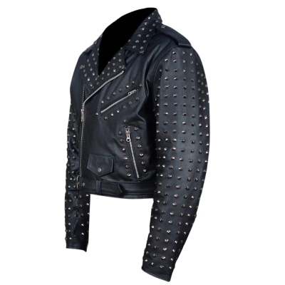 Black Biker leather shearling jacket