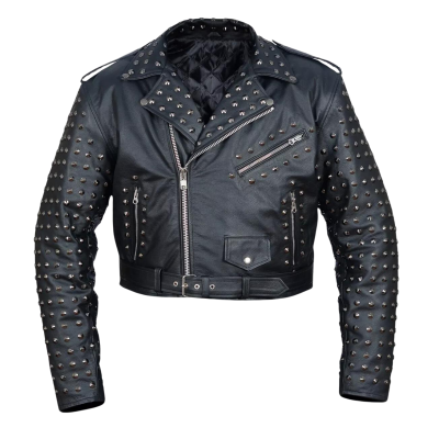 Black Leather Biker Jacket with Studs