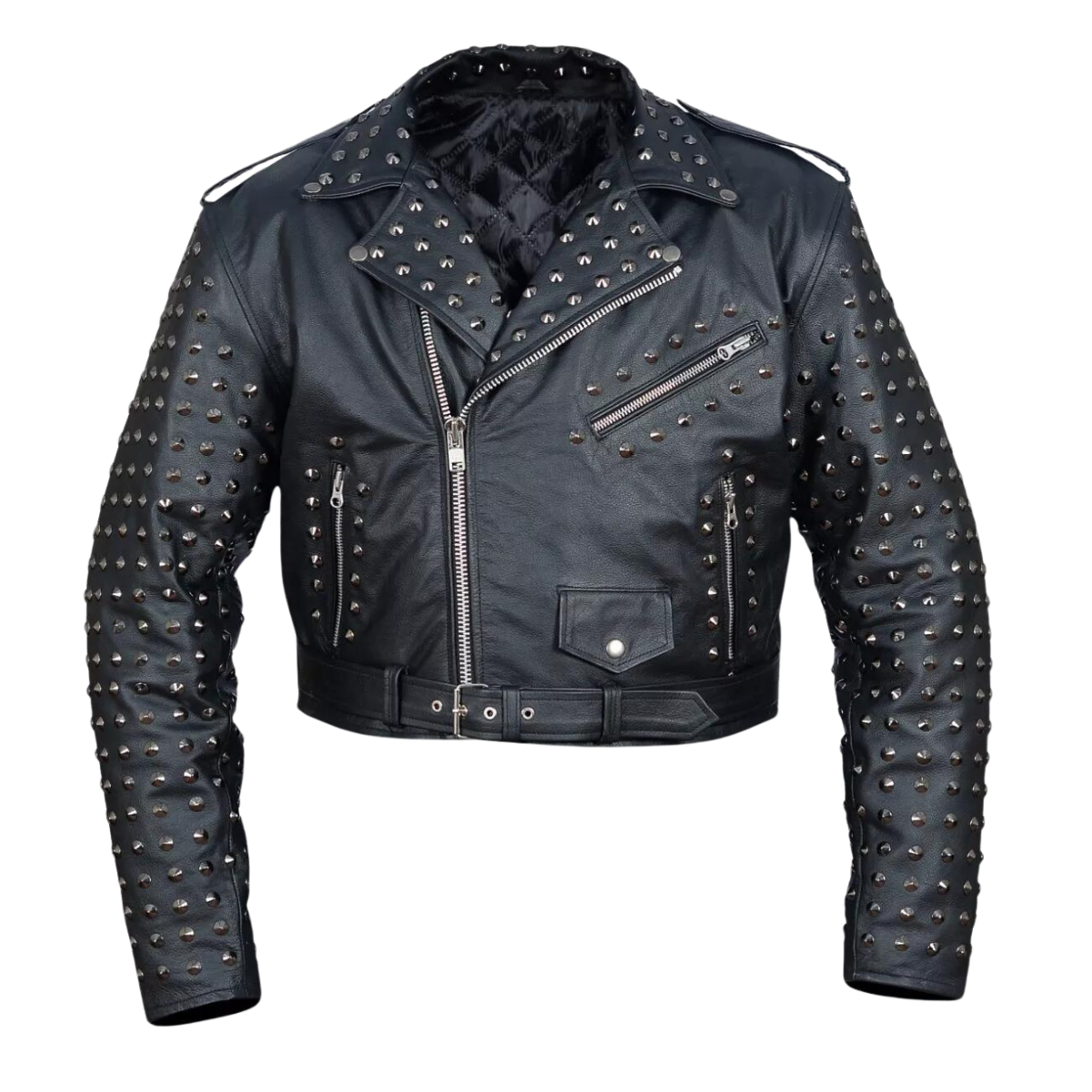 Black Leather Biker Jacket with Studs