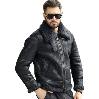 B3 Bomber Black Fur Leather Shearling Jackets