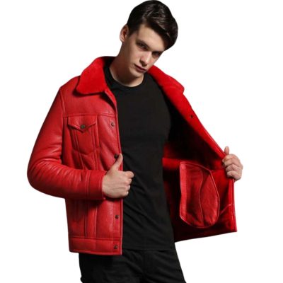 Red B3 Bomber leather Jacket For Men