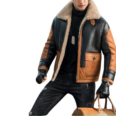 Men's B3 Black Bomber Shearling Two Tone Style Leather Jacket