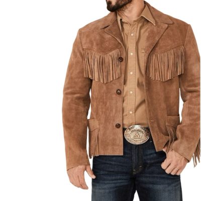 Men's Western Leather Jacket with Brown Fringe