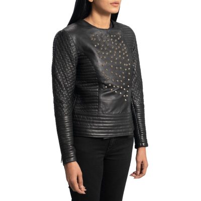 Women's Stylish Leather Jacket With Studs