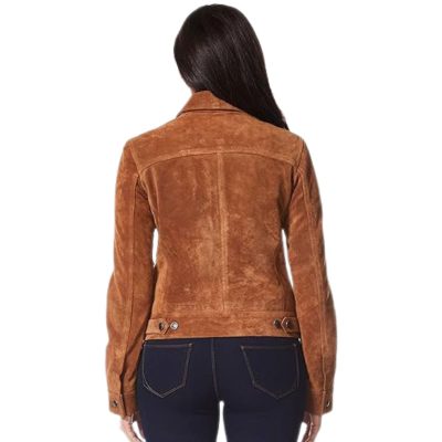Women Brown Suede Western Leather Trucker Jacket