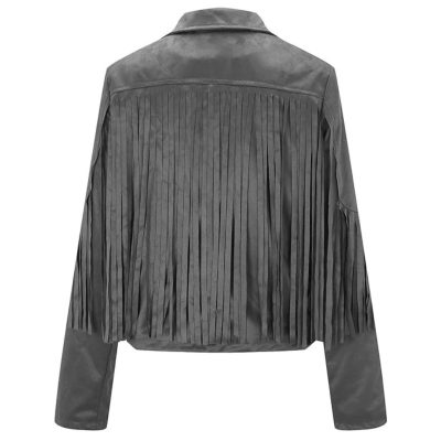 Women Black Suede Western Fringe Jacket