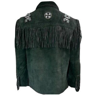 Men Western Green Suede leather jackets with fringe