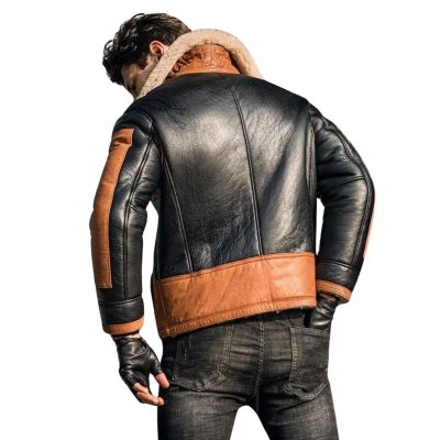 Men's B3 Black Bomber Shearling Two Tone Style Leather Jacket