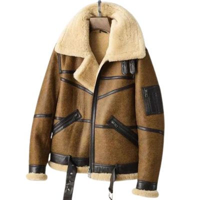 Mens B3 Bomber Leather Jacket Denim Style With Fur