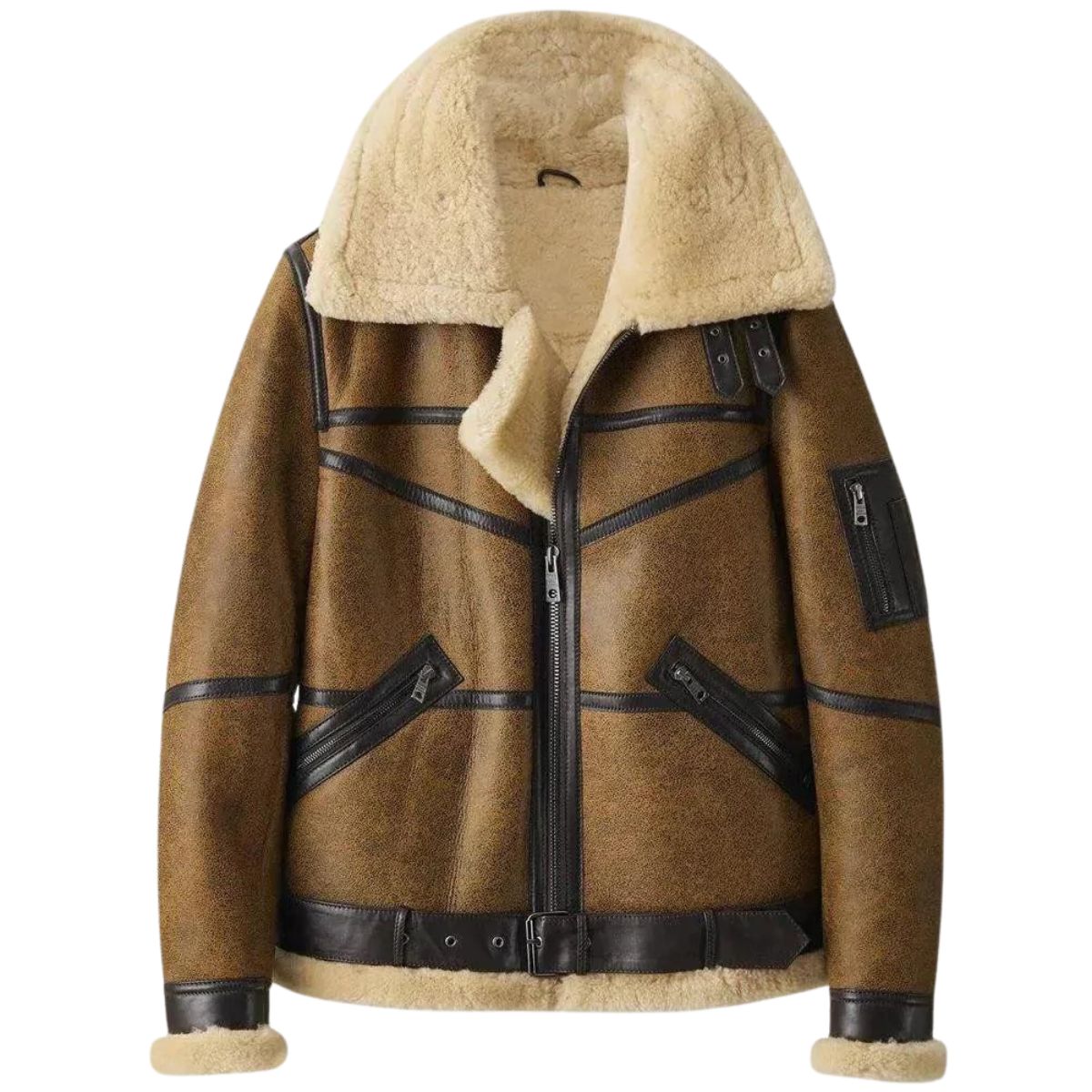 Mens B3 Bomber Leather Jacket Denim Style With Fur